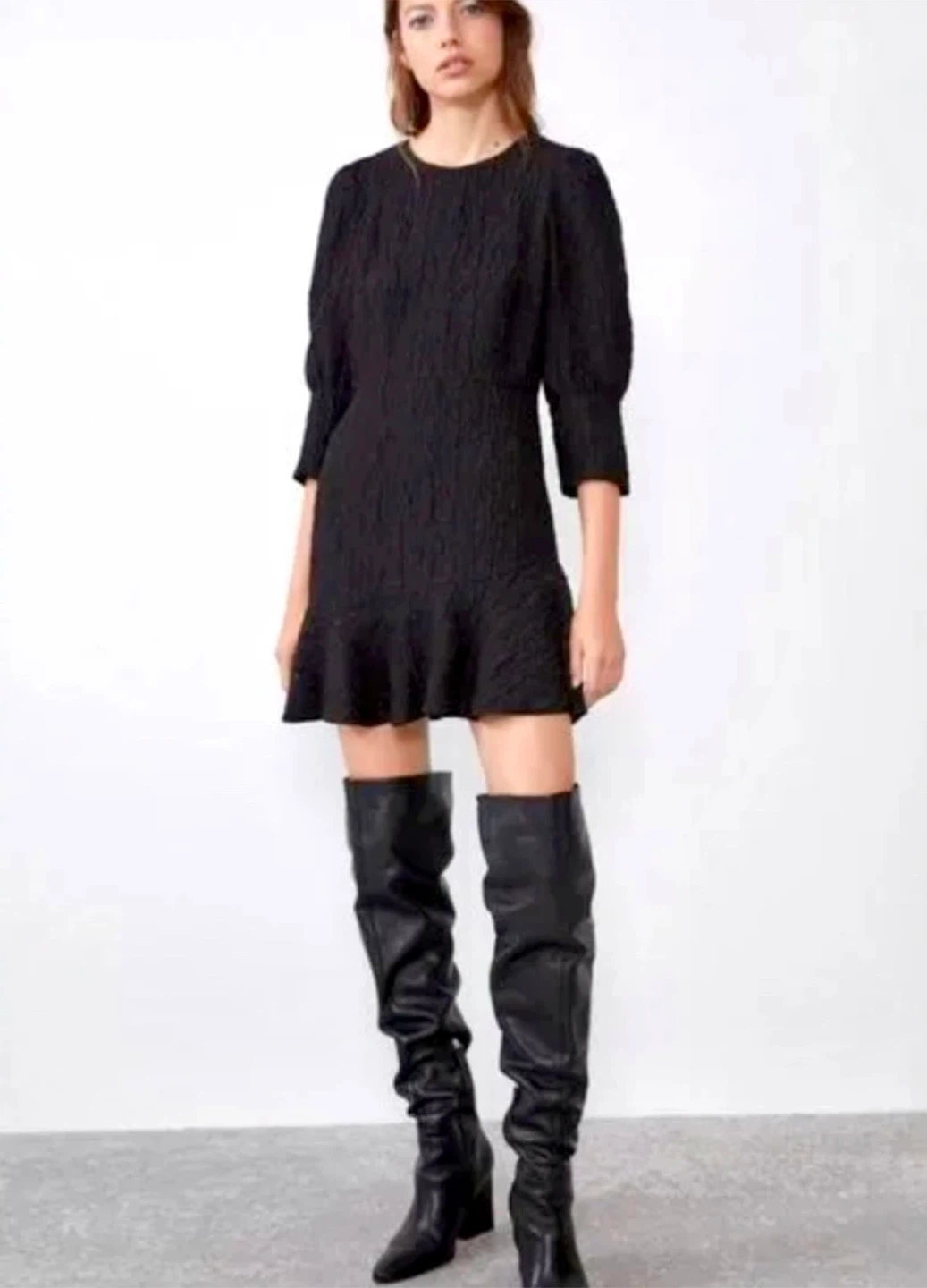 ZARA Black Textured Puff Sleeve Dress ‼️ (new with tag )Size S