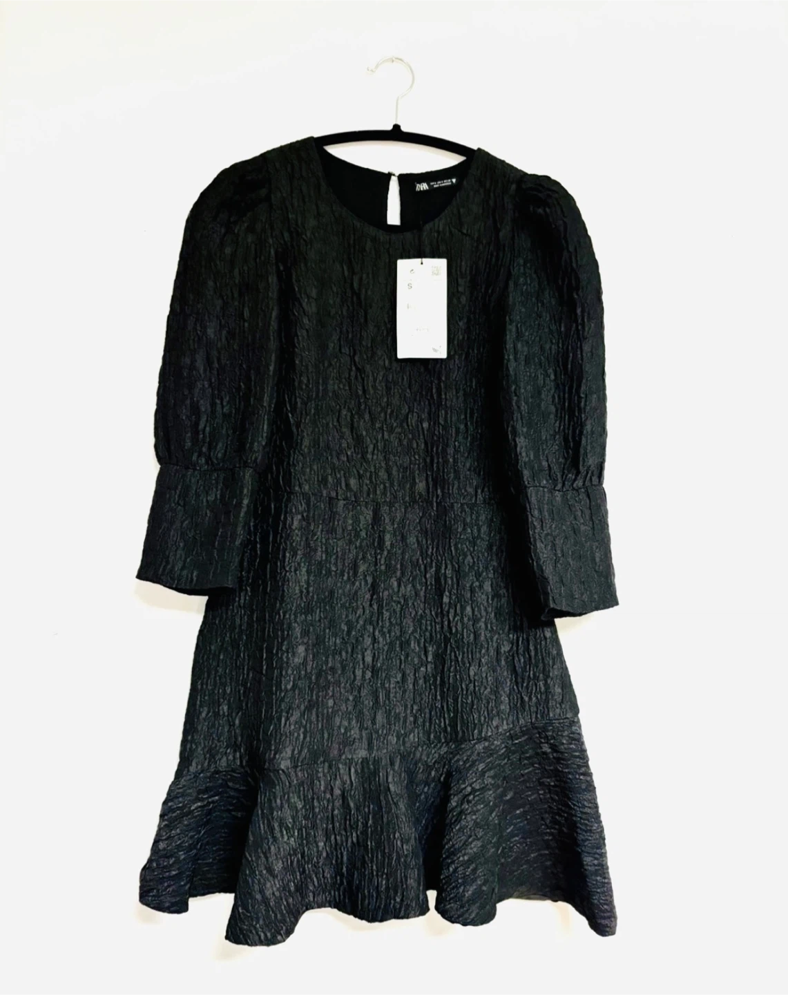 ZARA Black Textured Puff Sleeve Dress ‼️ (new with tag )Size S - photo 2