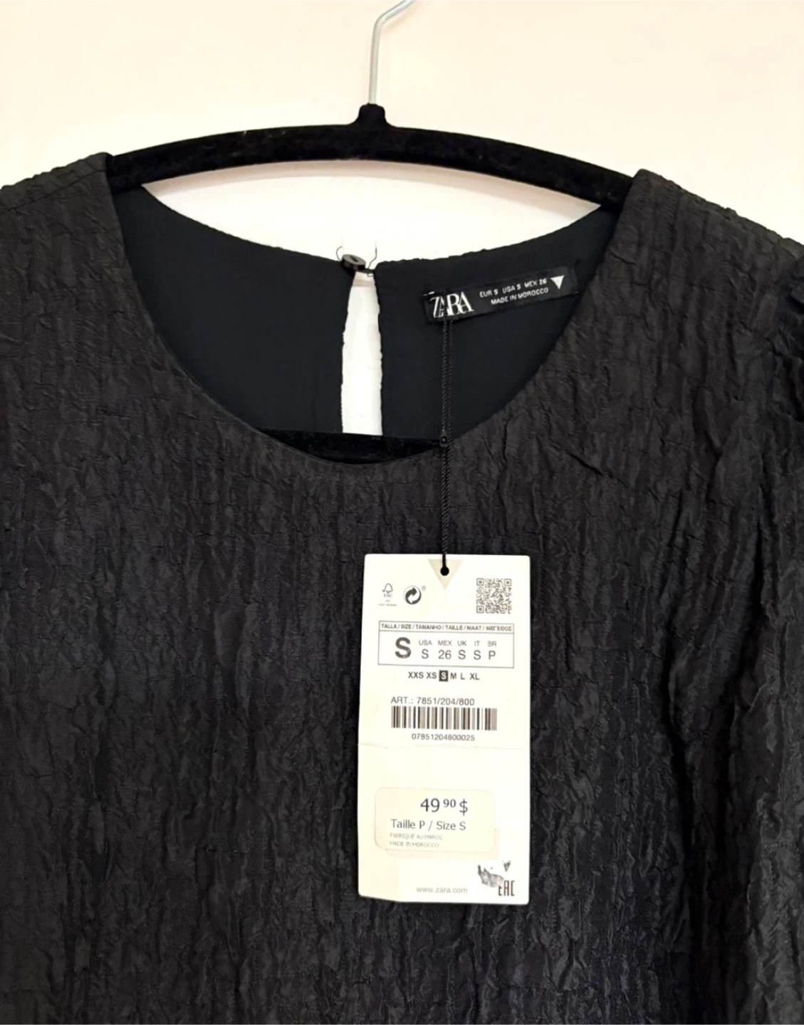 ZARA Black Textured Puff Sleeve Dress ‼️ (new with tag )Size S - photo 3