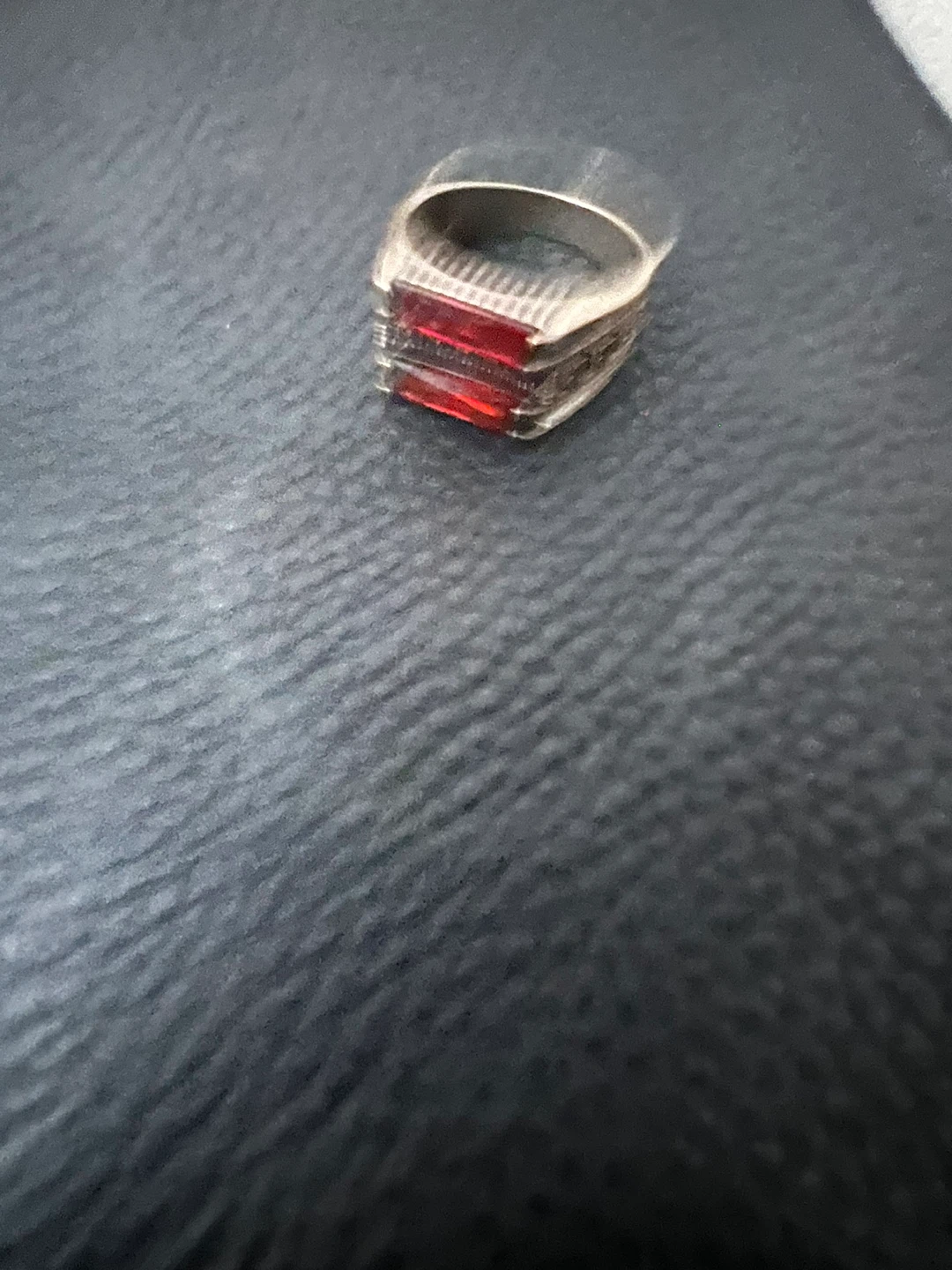 Men's Silver Tone Ring with Red Stones