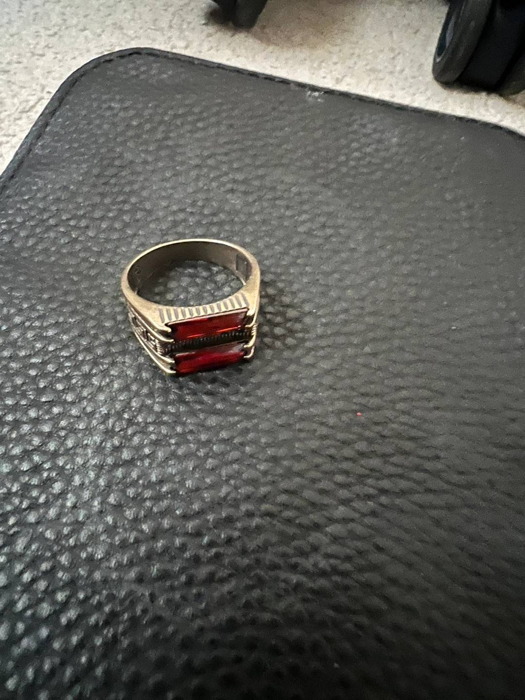 Men's Silver Tone Ring with Red Stones - photo 2