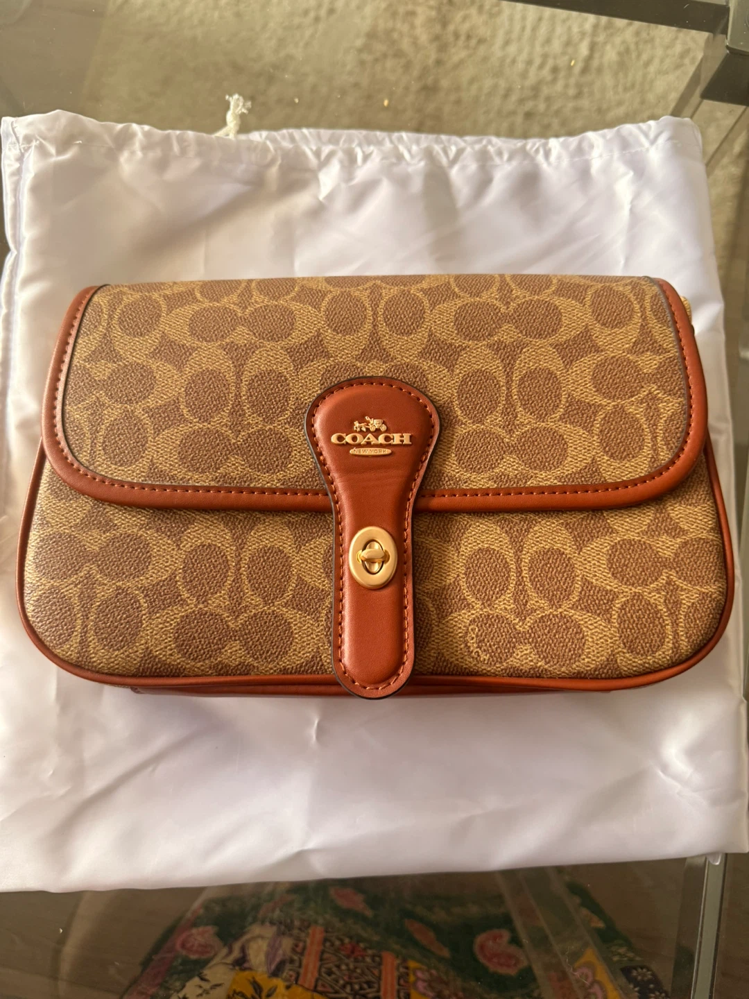 Coach Signature Canvas Leather Trim Shoulder Bag