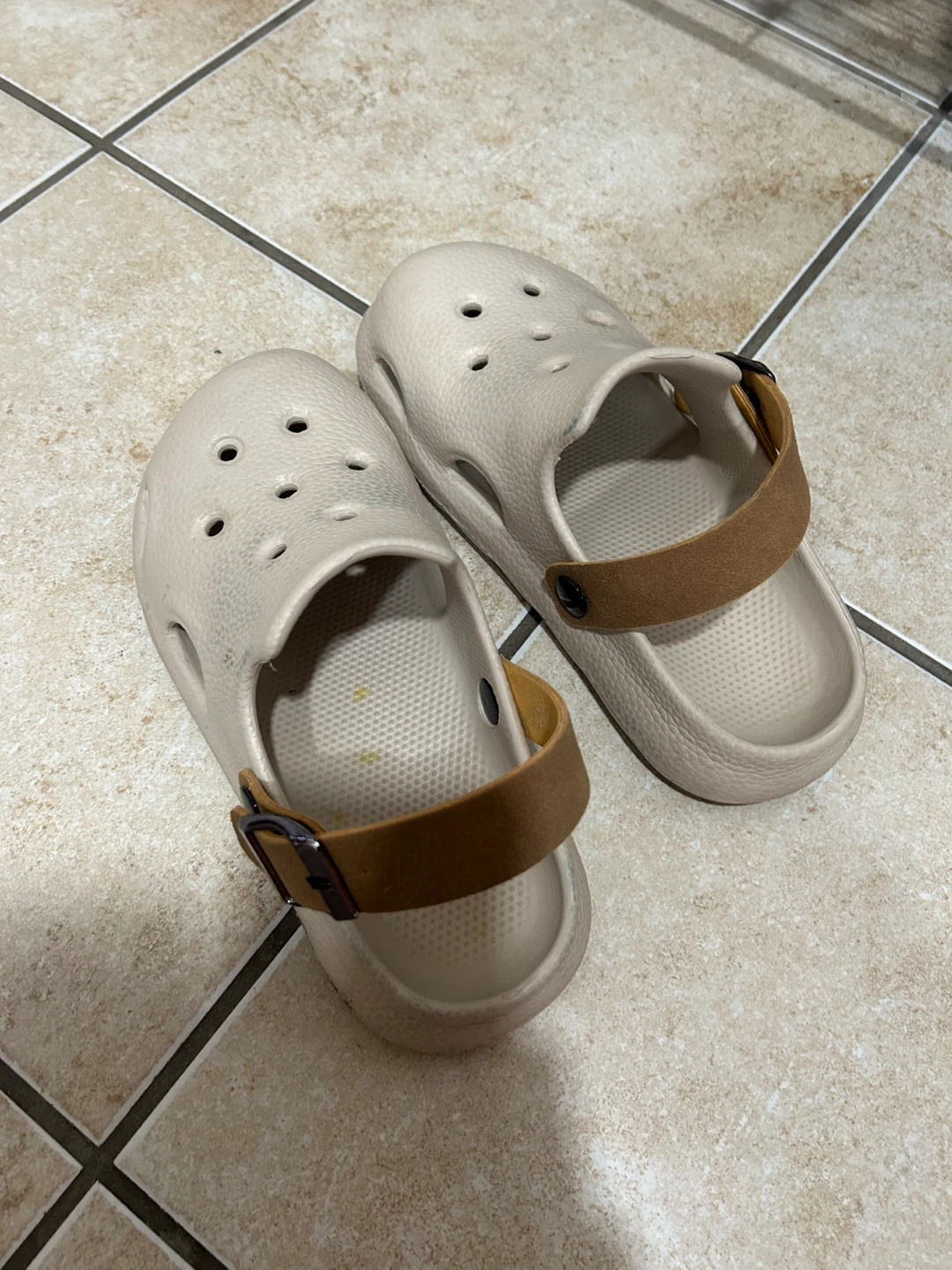 Beige Clogs with Brown Strap - Size 6.5 (W)