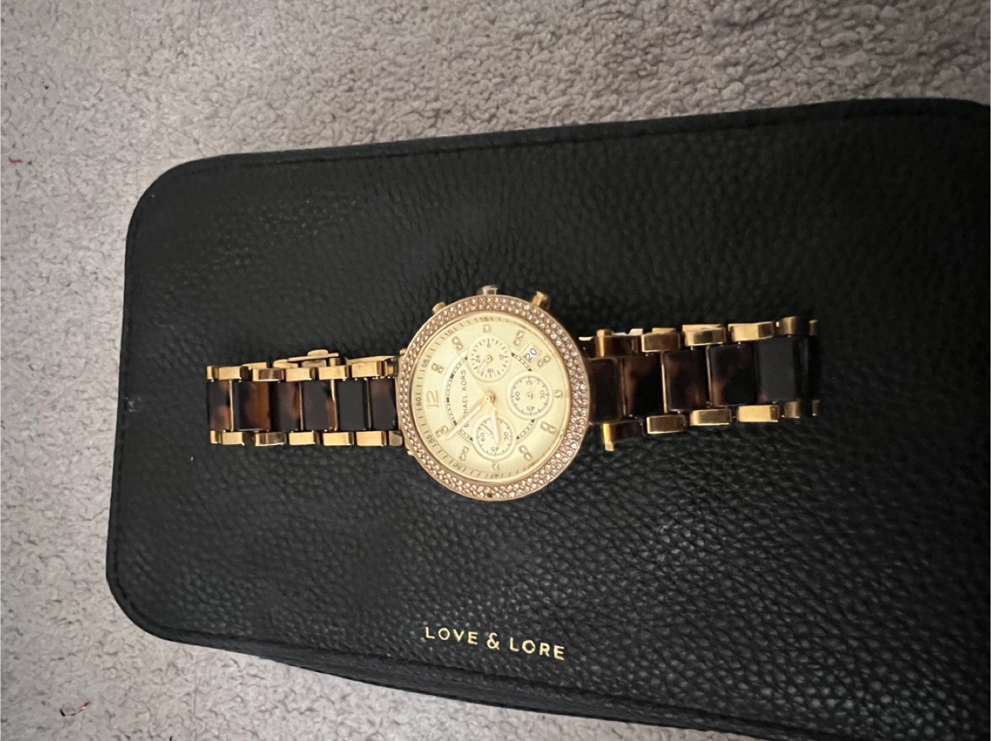 Michael Kors Tortoiseshell & Gold Chronograph Watch