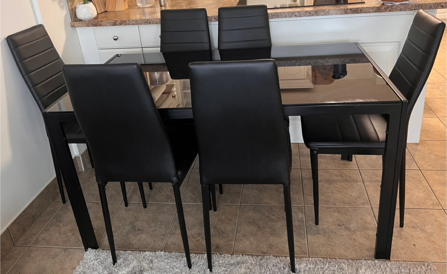 Black Glass Dining Table with 6 Chairs