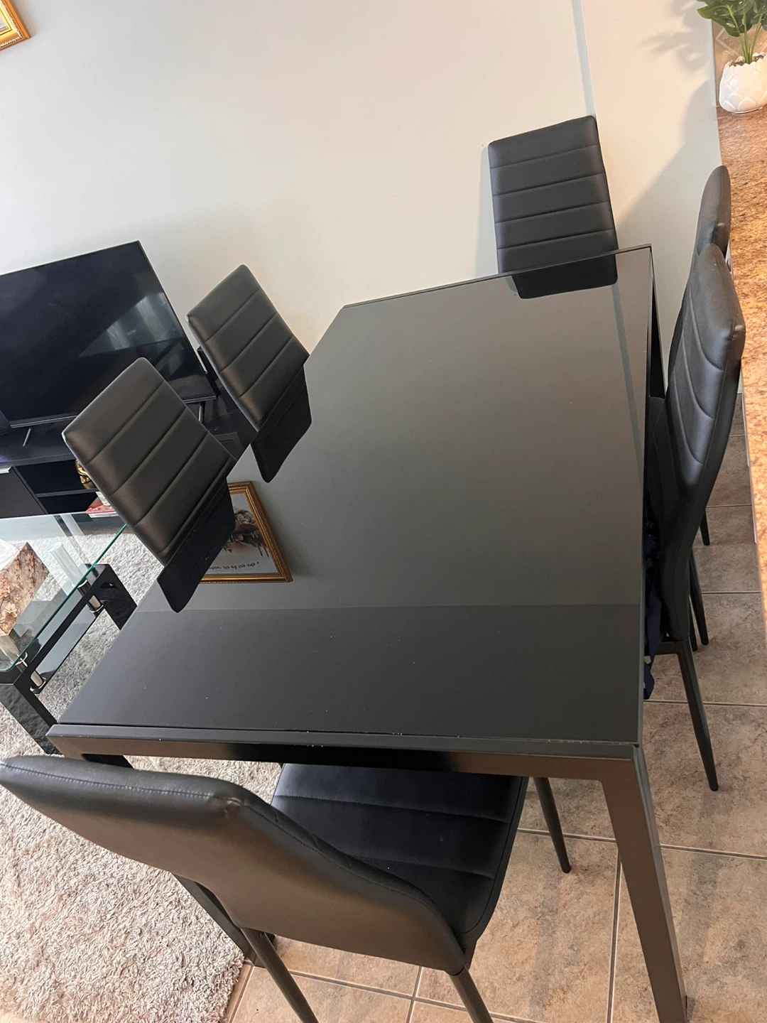 Black Glass Dining Table with 6 Chairs - photo 2