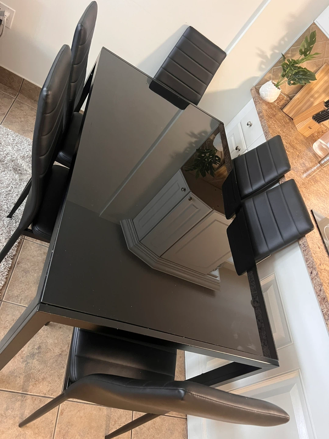 Black Glass Dining Table with 6 Chairs - photo 3