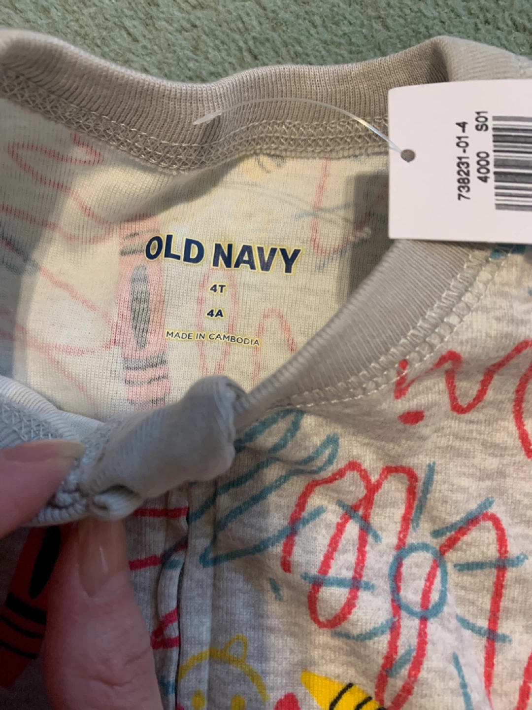 NEW with tag Old Navy Footed Pajamas Size 4T Crayon Print - photo 2