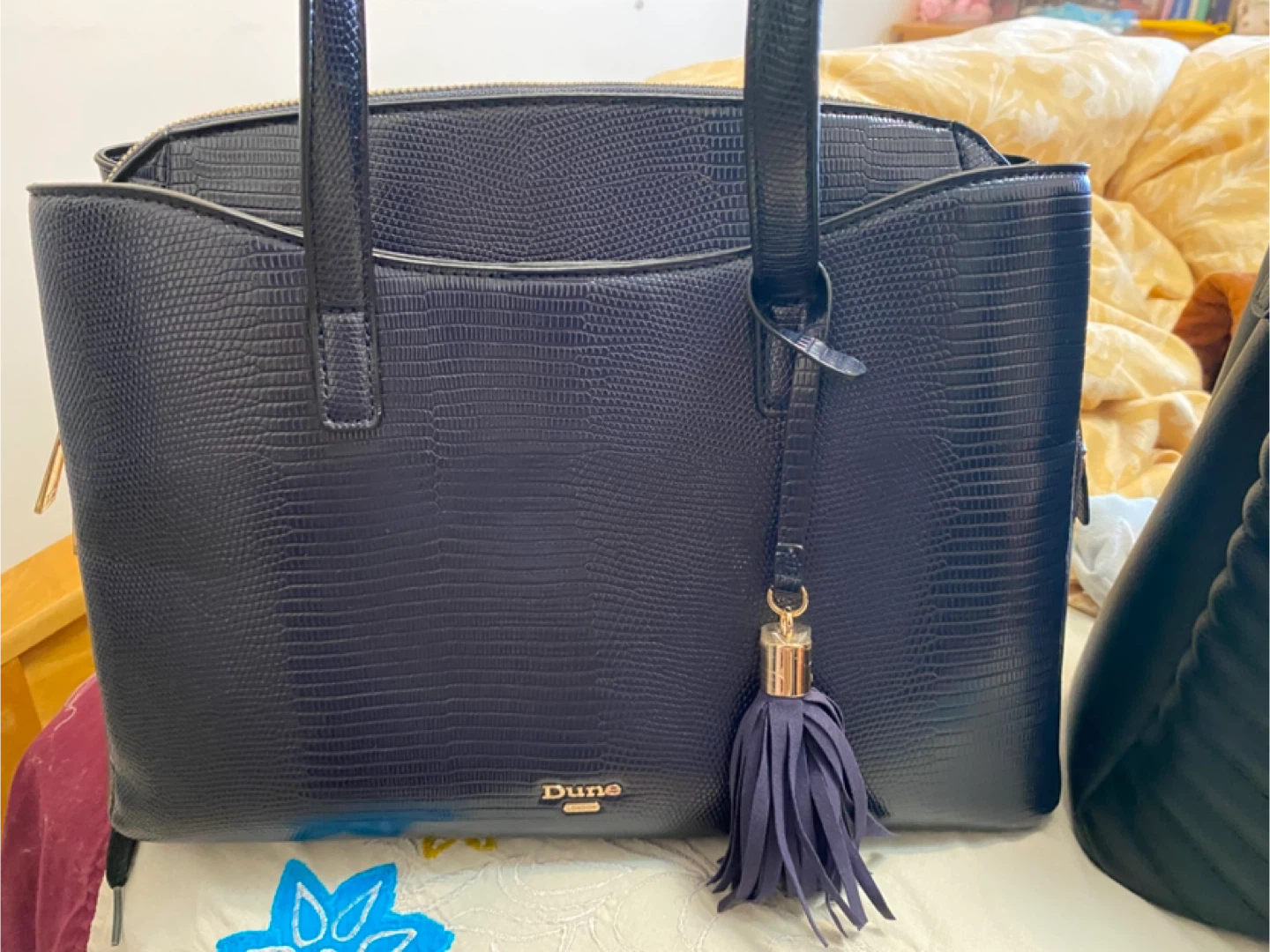 Dune Navy Blue Textured Tote Bag