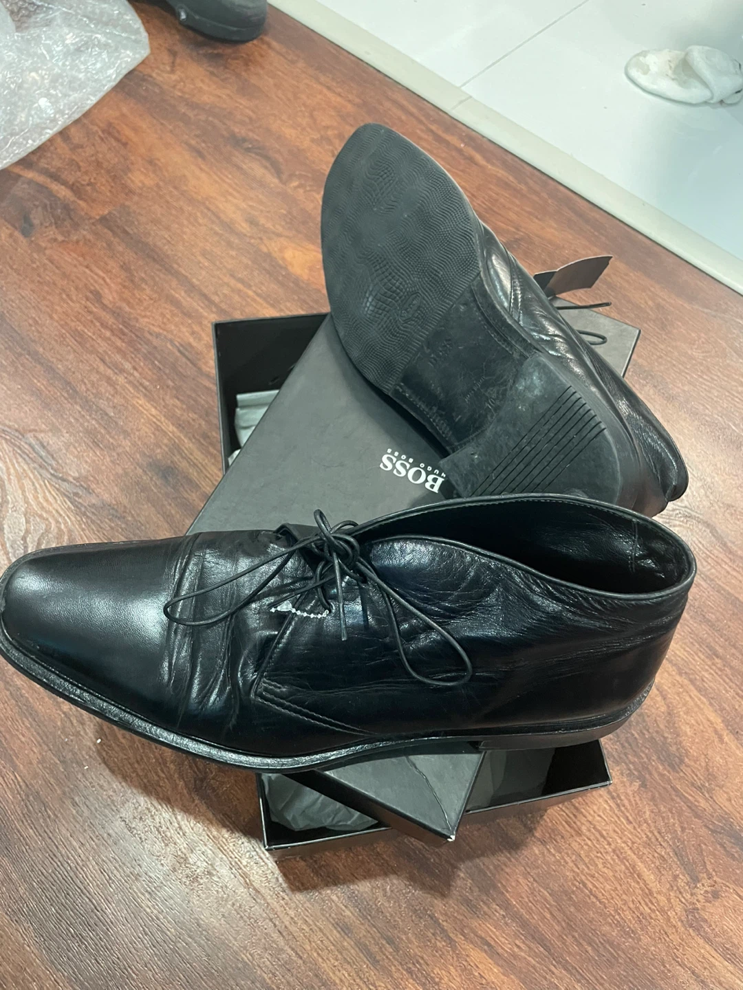 BOSS Hugo Boss Black Leather Chukka Boots with Box - photo 2