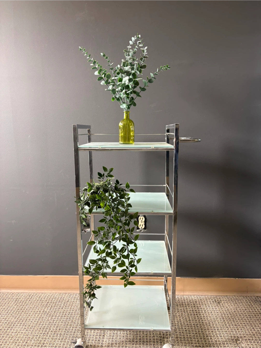Chrome and Glass 4-Tier Rolling Cart