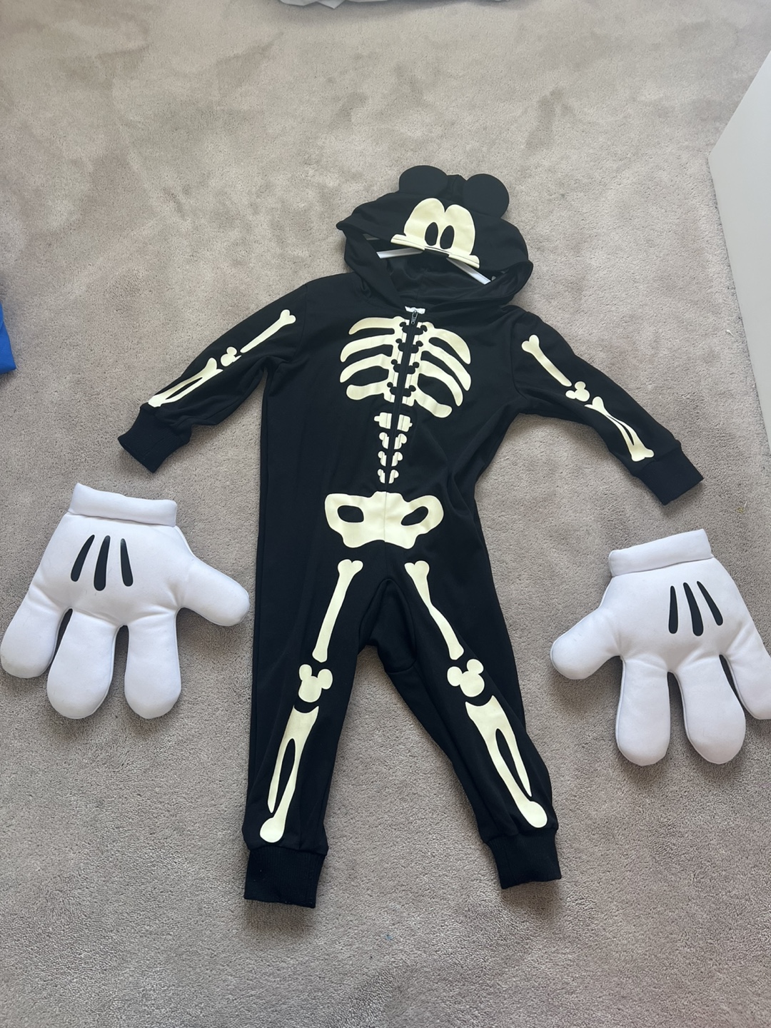 Disney Mickey Skeleton Costume with Mickey Gloves