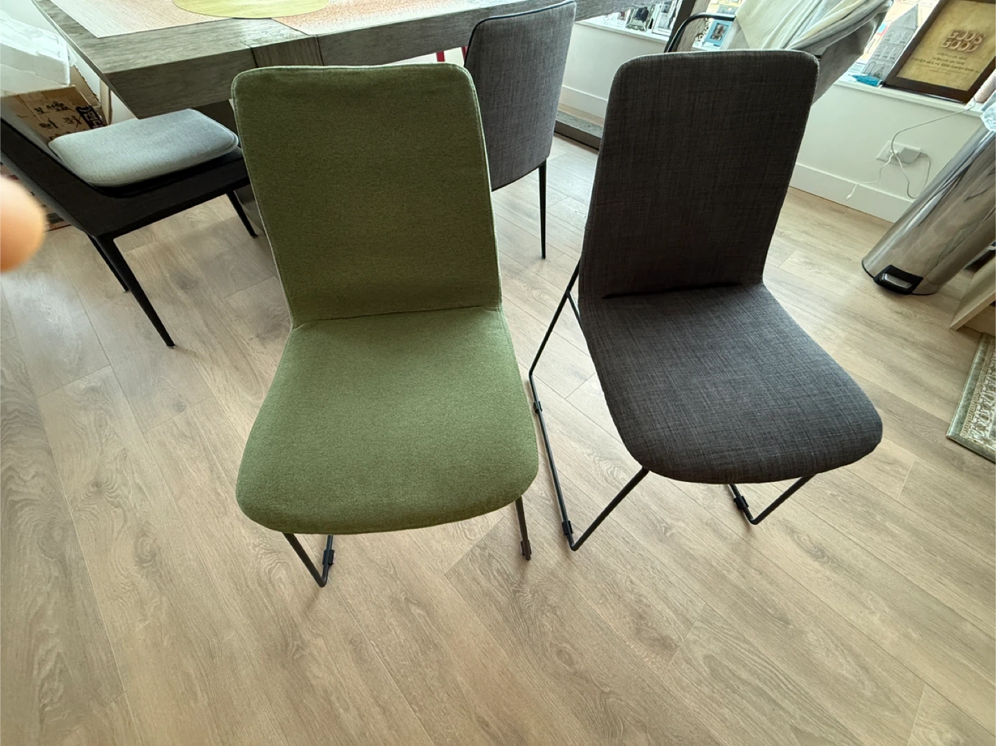 Set of 2 Modern Dining Chairs - Grey and Green