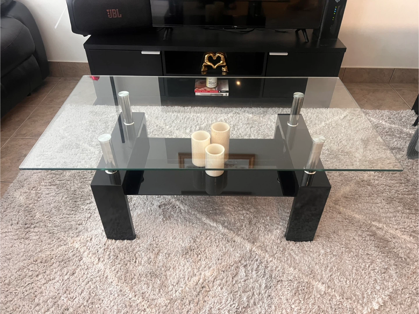 Glass and Black Coffee Table - photo 2