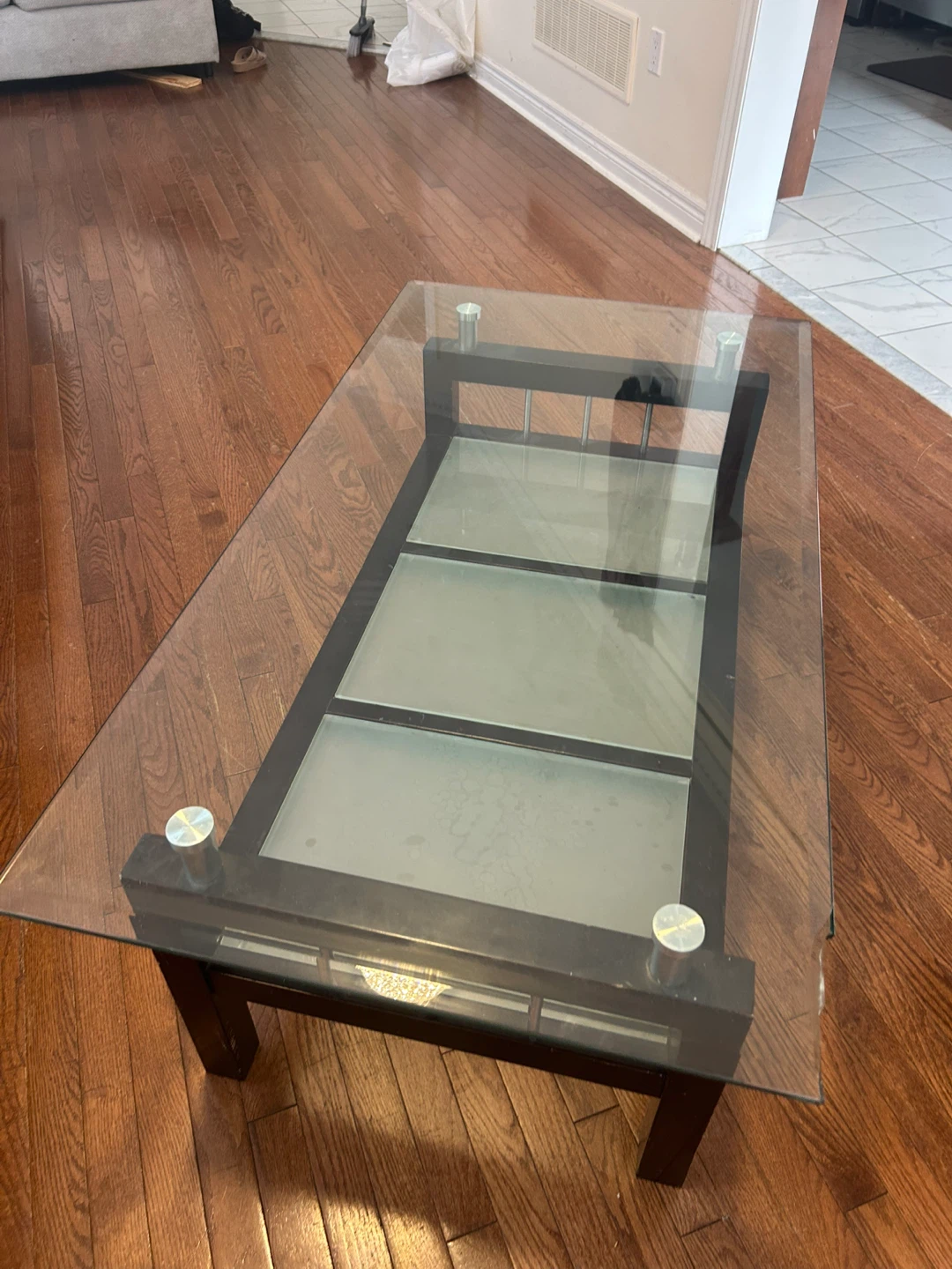 Glass Top Coffee Table with Dark Wood Frame - photo 2