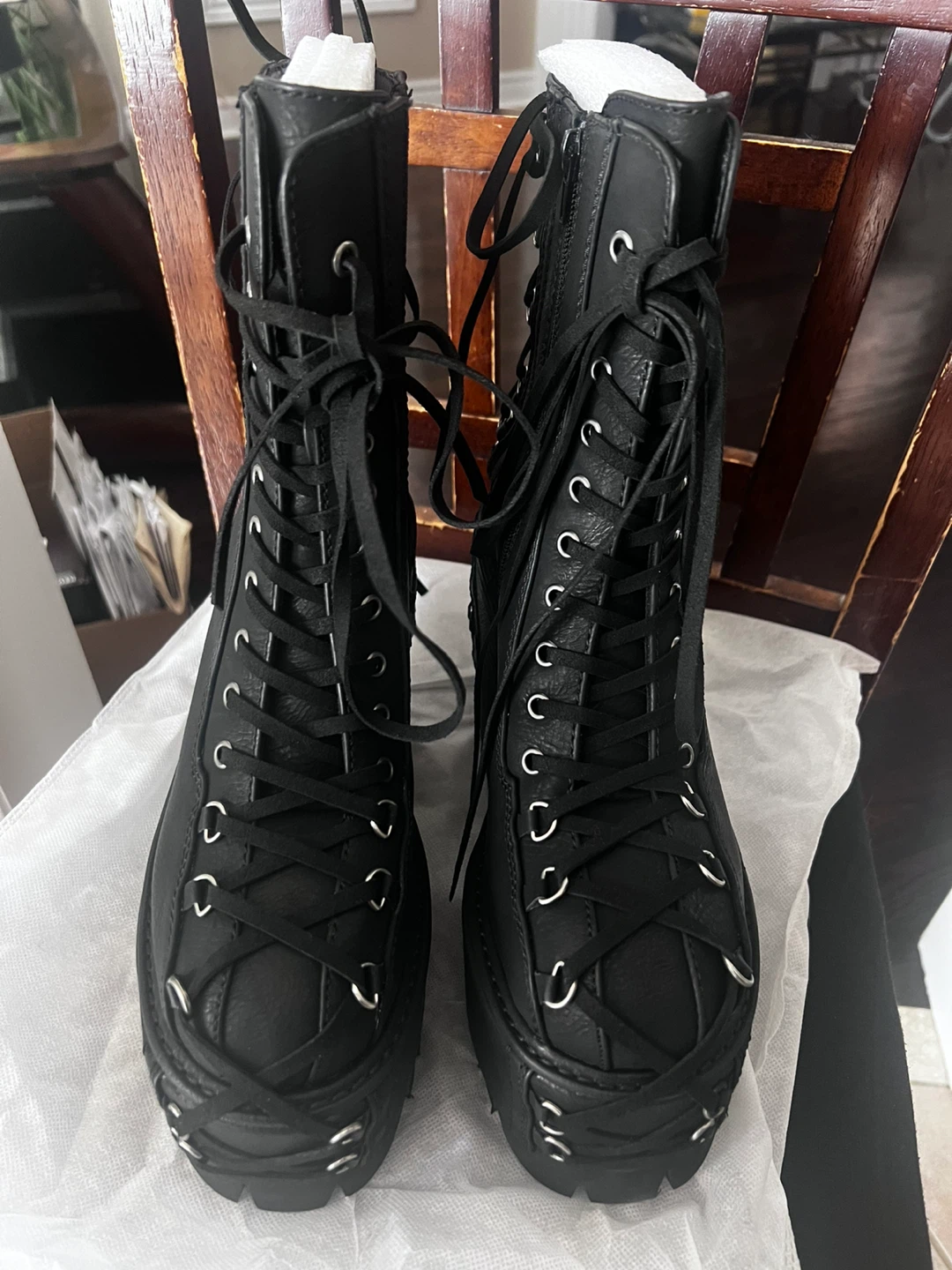 Black Lace-Up Platform Boots - photo 3