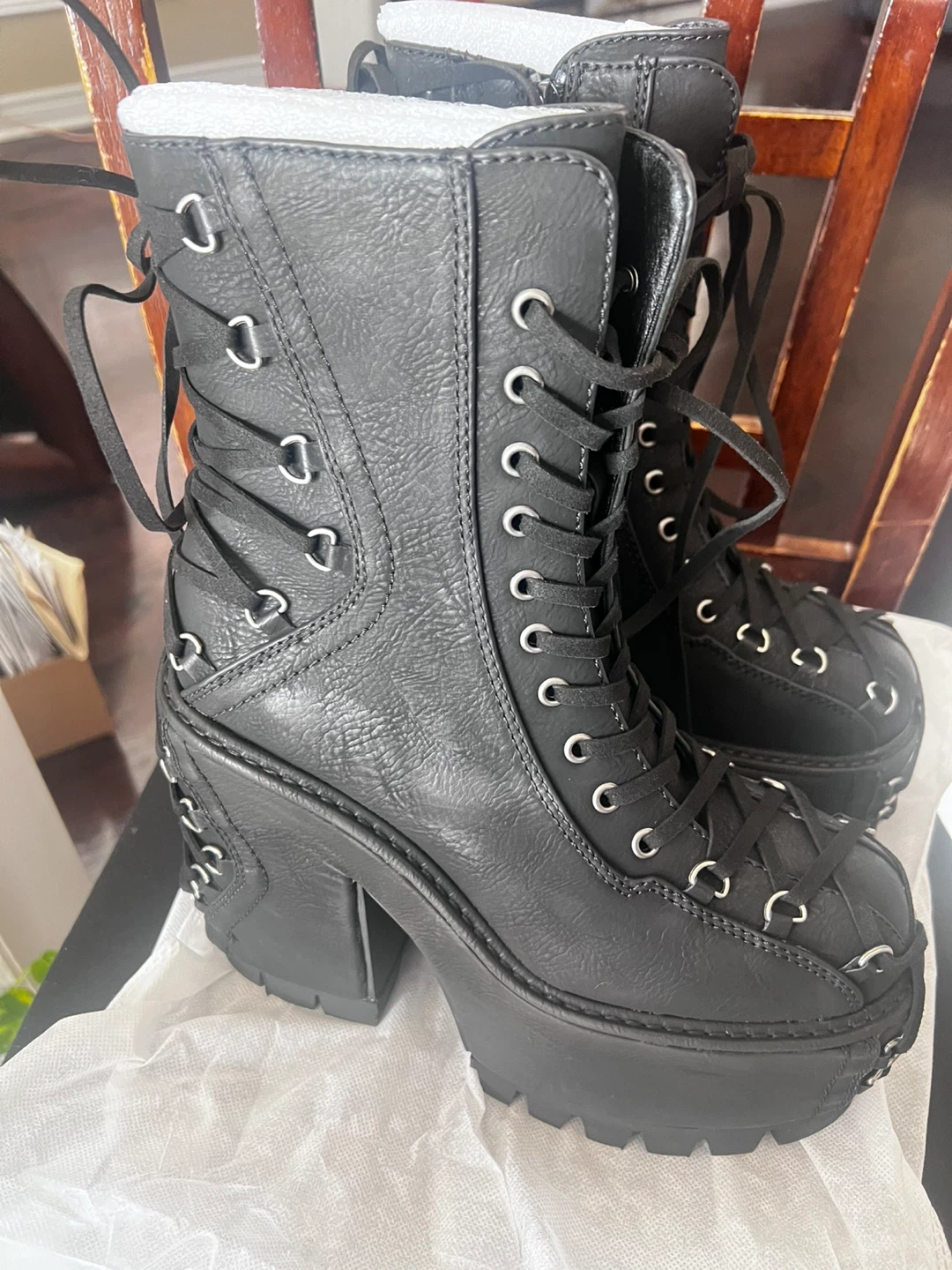 Black Lace-Up Platform Boots