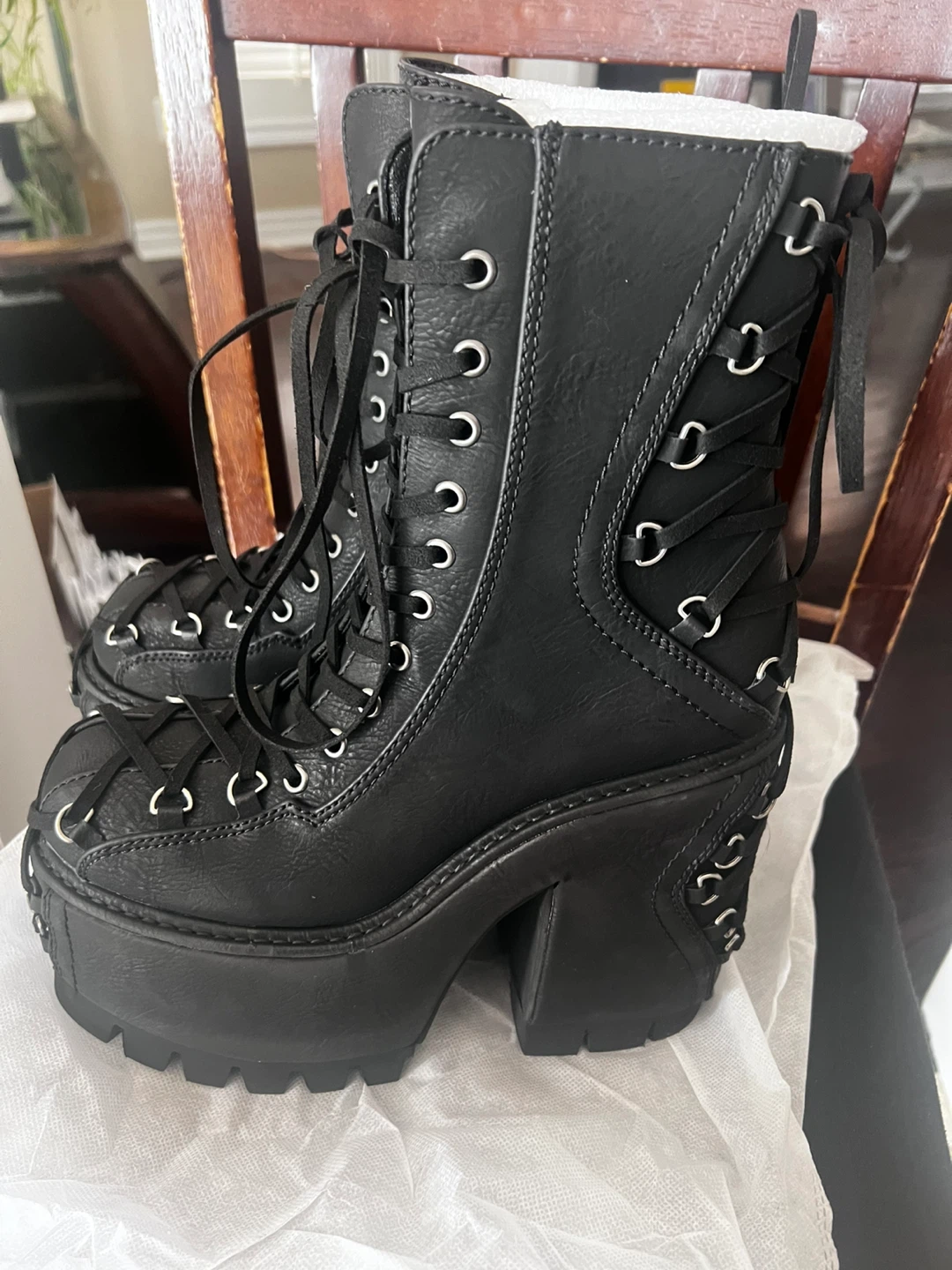 Black Lace-Up Platform Boots - photo 2