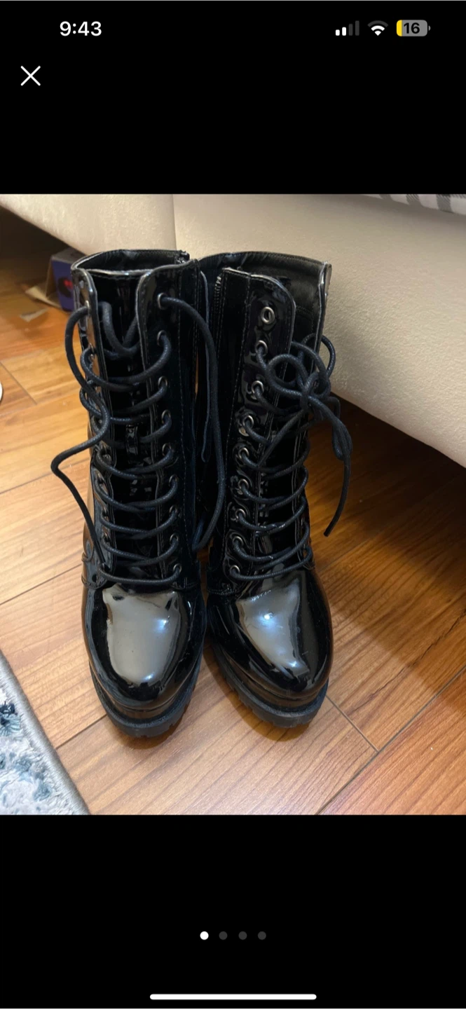 Black Chunky Heel Lace-Up Boots size 7 - photo 2
