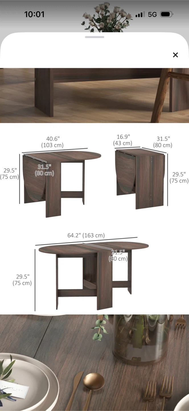 Drop Leaf Dining Table - Dark Brown