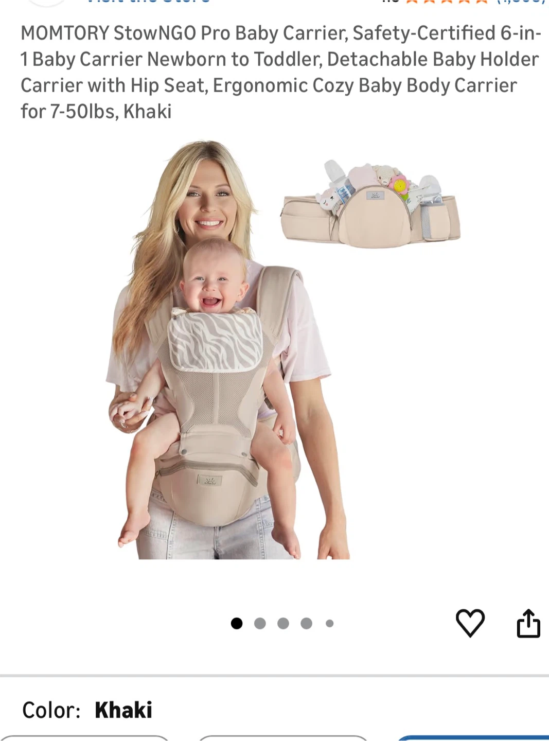 MOMTORY StowNGO Pro Baby Carrier Hip Seat - Khaki