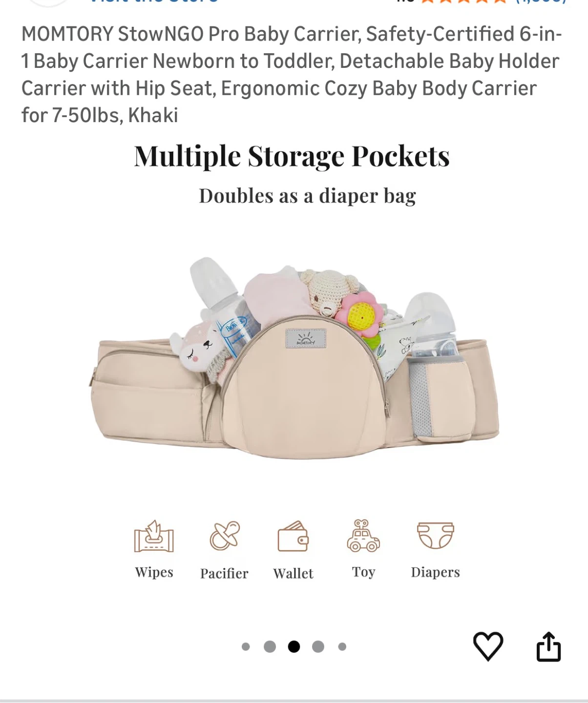 MOMTORY StowNGO Pro Baby Carrier Hip Seat - Khaki - photo 3