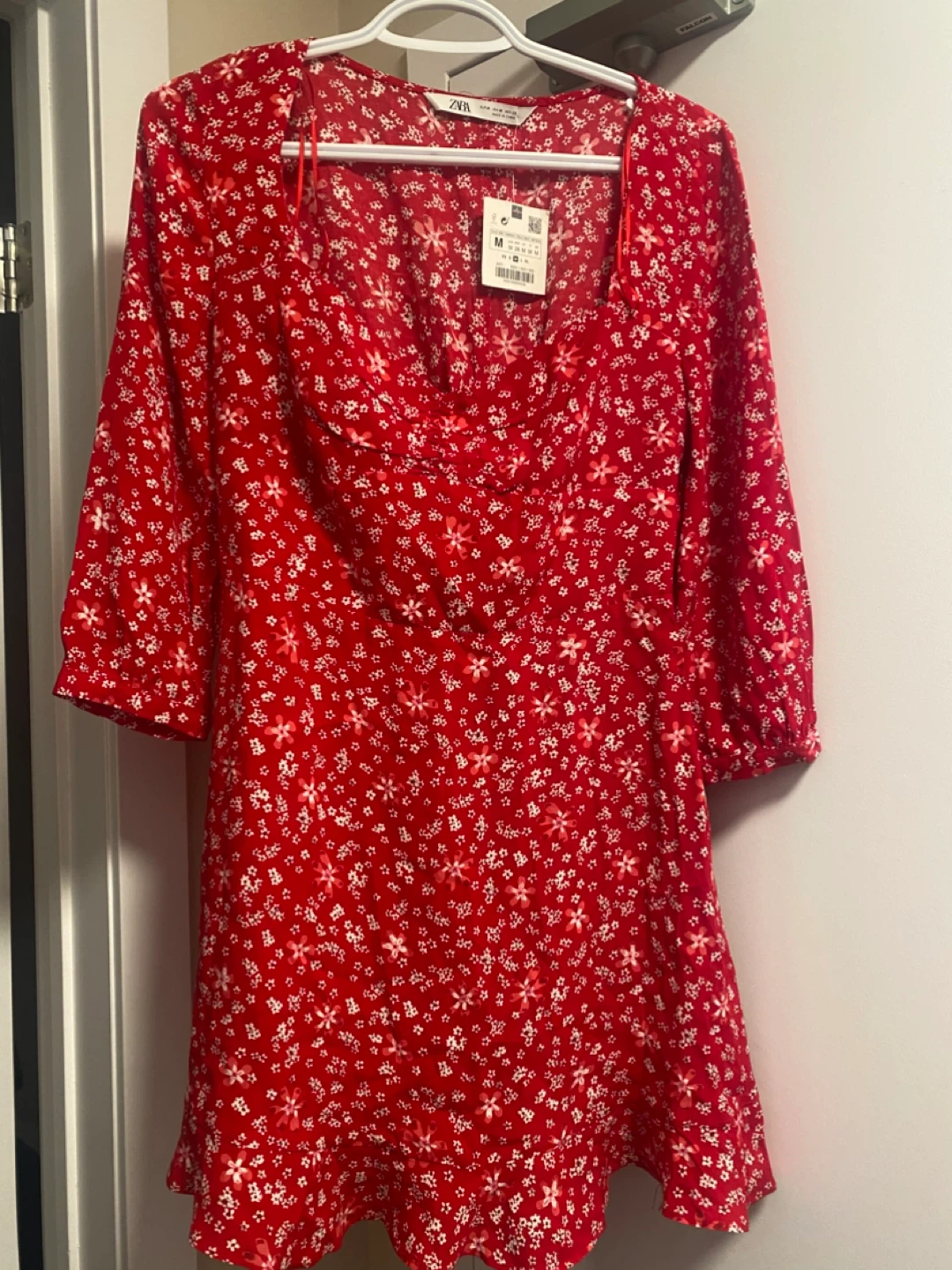 Zara Red Floral Print Mini Dress - Size M