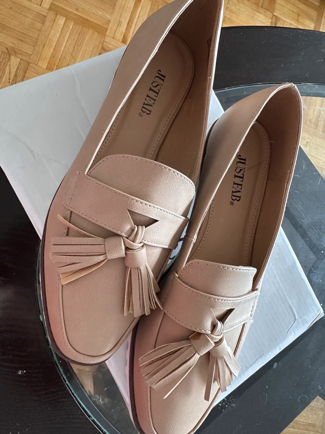 JUST FAB Beige Tassel Loafers