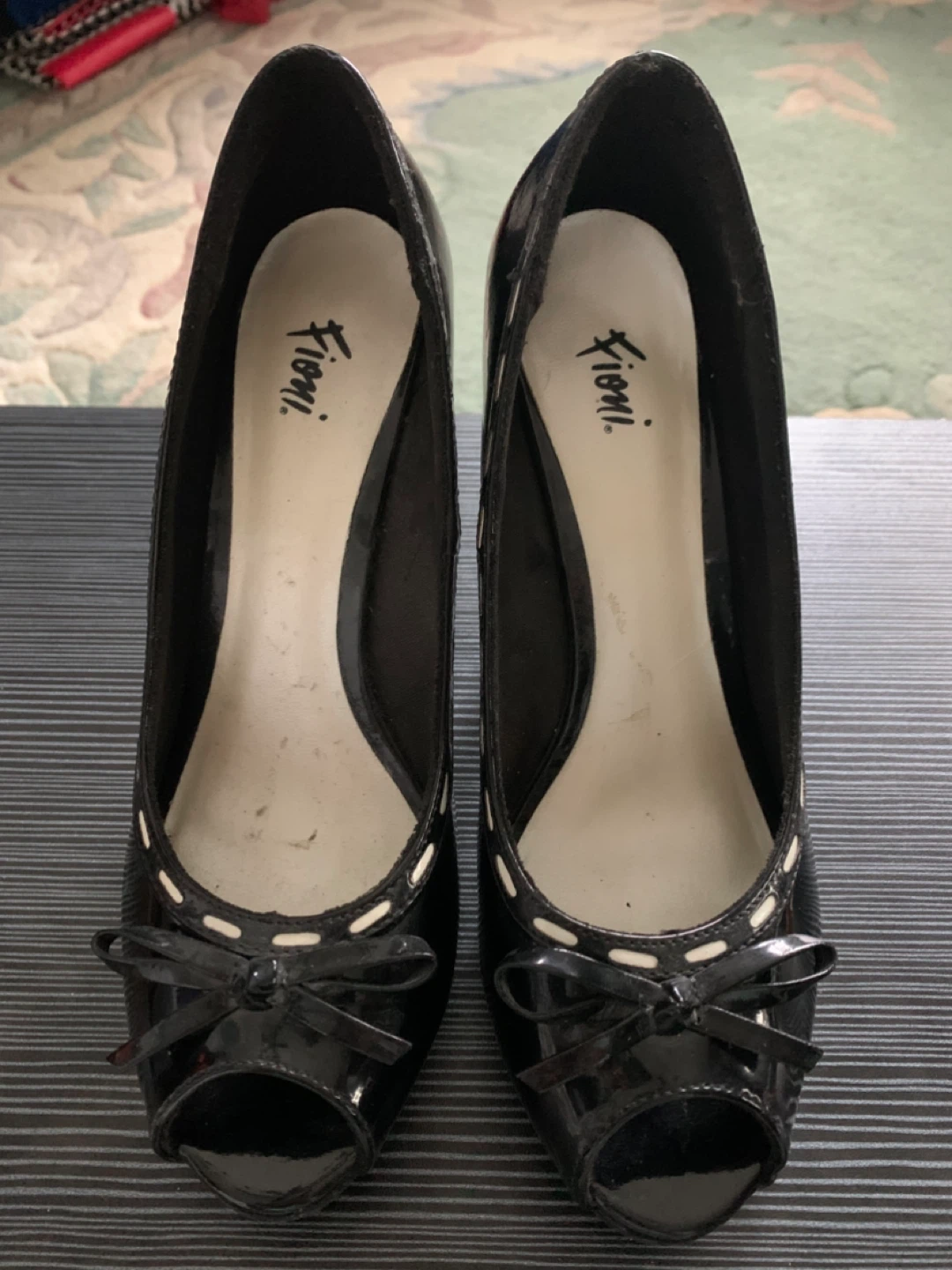 Fioni Black Patent Peep-Toe Heels - Size 6