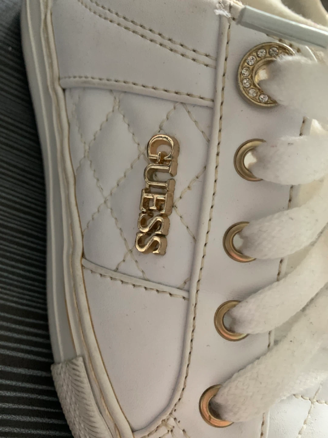 Guess White Quilted Sneakers with Gold Accents -Size 5.5 - photo 2