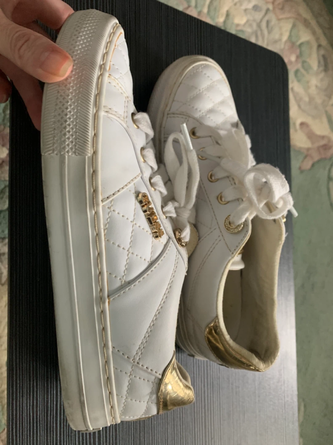 Guess White Quilted Sneakers with Gold Accents -Size 5.5 - photo 4