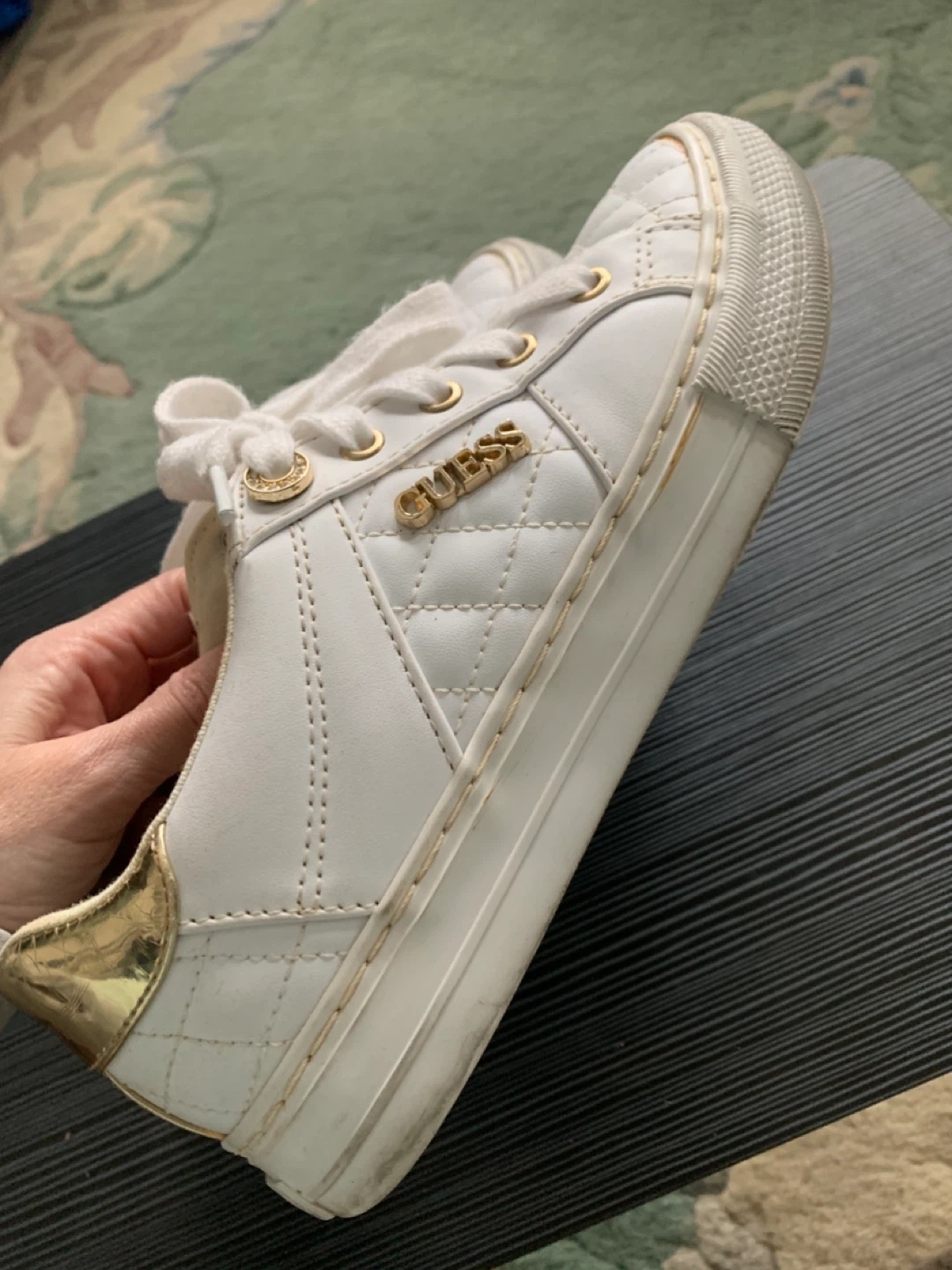 Guess White Quilted Sneakers with Gold Accents -Size 5.5 - photo 3