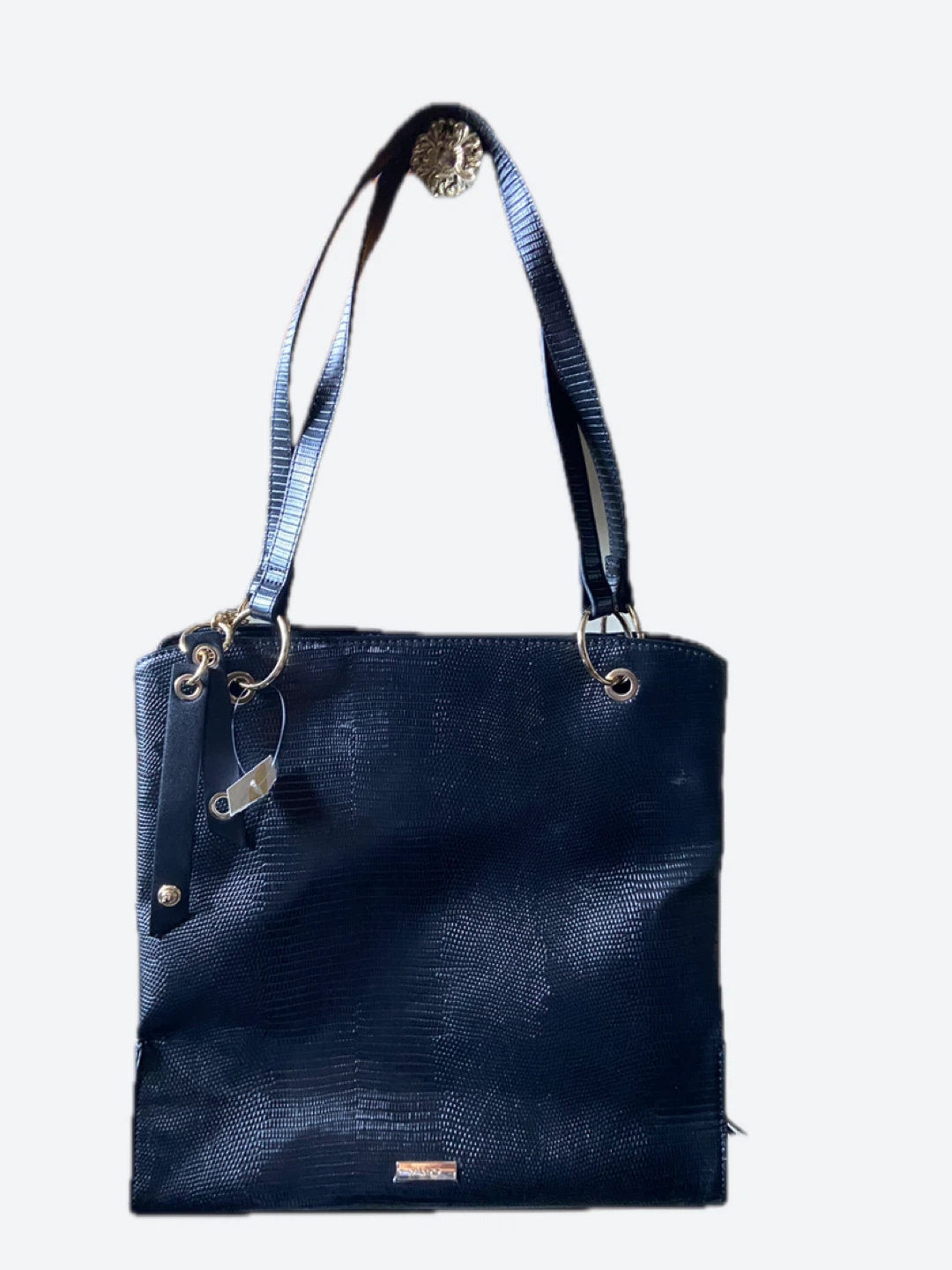 ALDO Black Faux Lizard Tote Bag