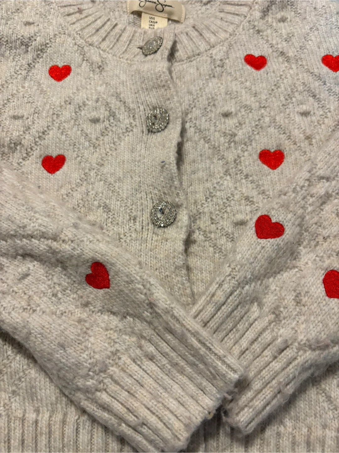 Jessica Simpson Girls' Cardigan Sweater with Red Hearts - photo 4