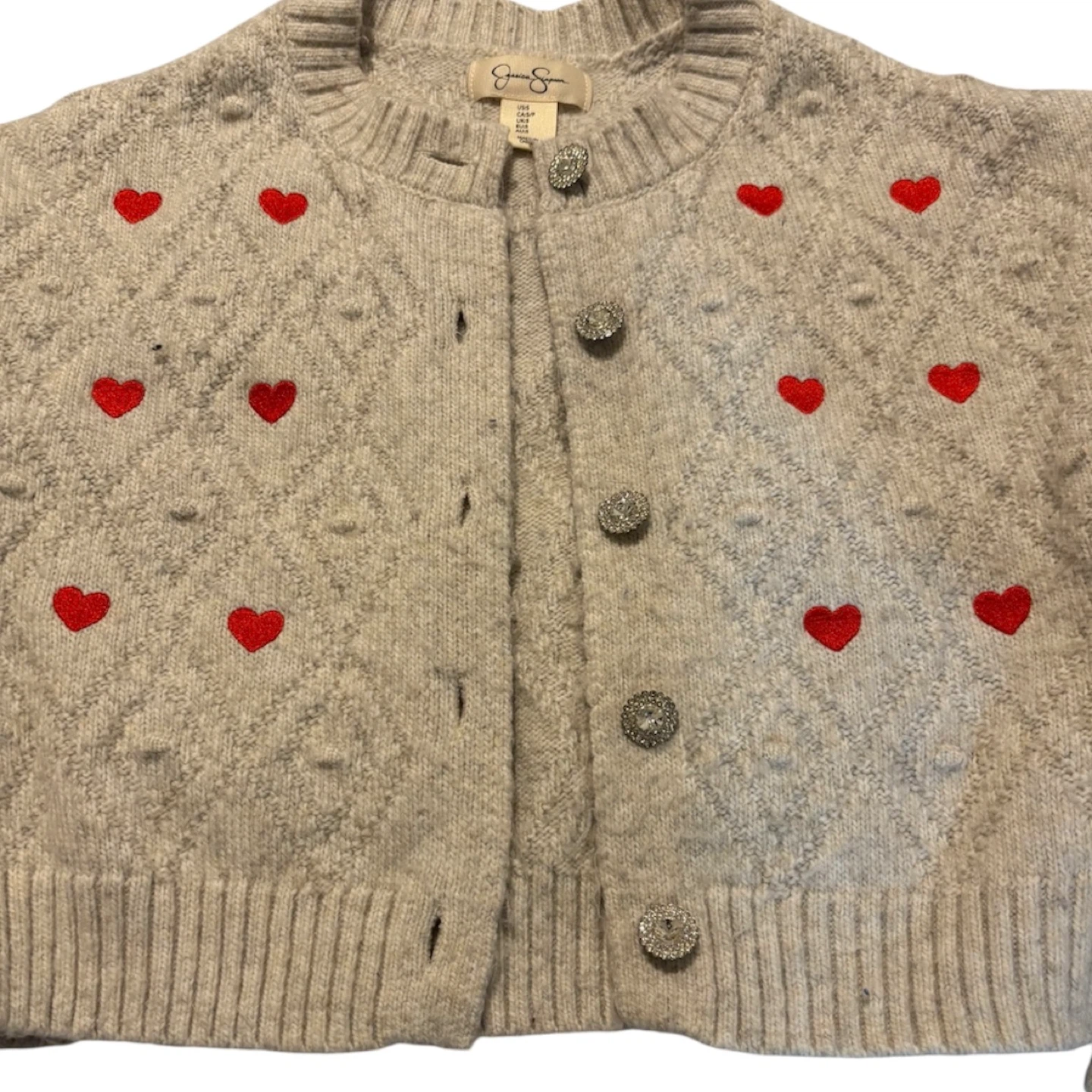 Jessica Simpson Girls' Cardigan Sweater with Red Hearts - photo 2