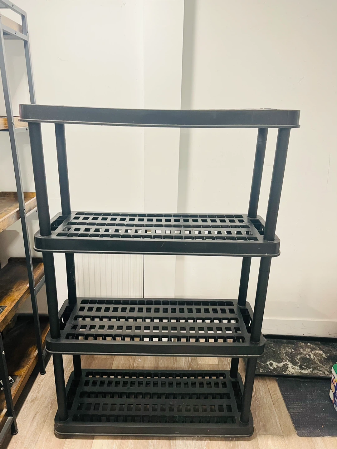 MOVING SALE!! Black Plastic 4-Tier Shelving Unit