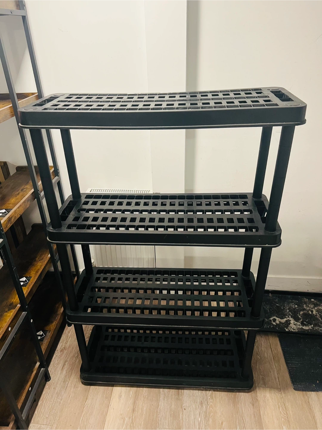 MOVING SALE!! Black Plastic 4-Tier Shelving Unit - photo 2