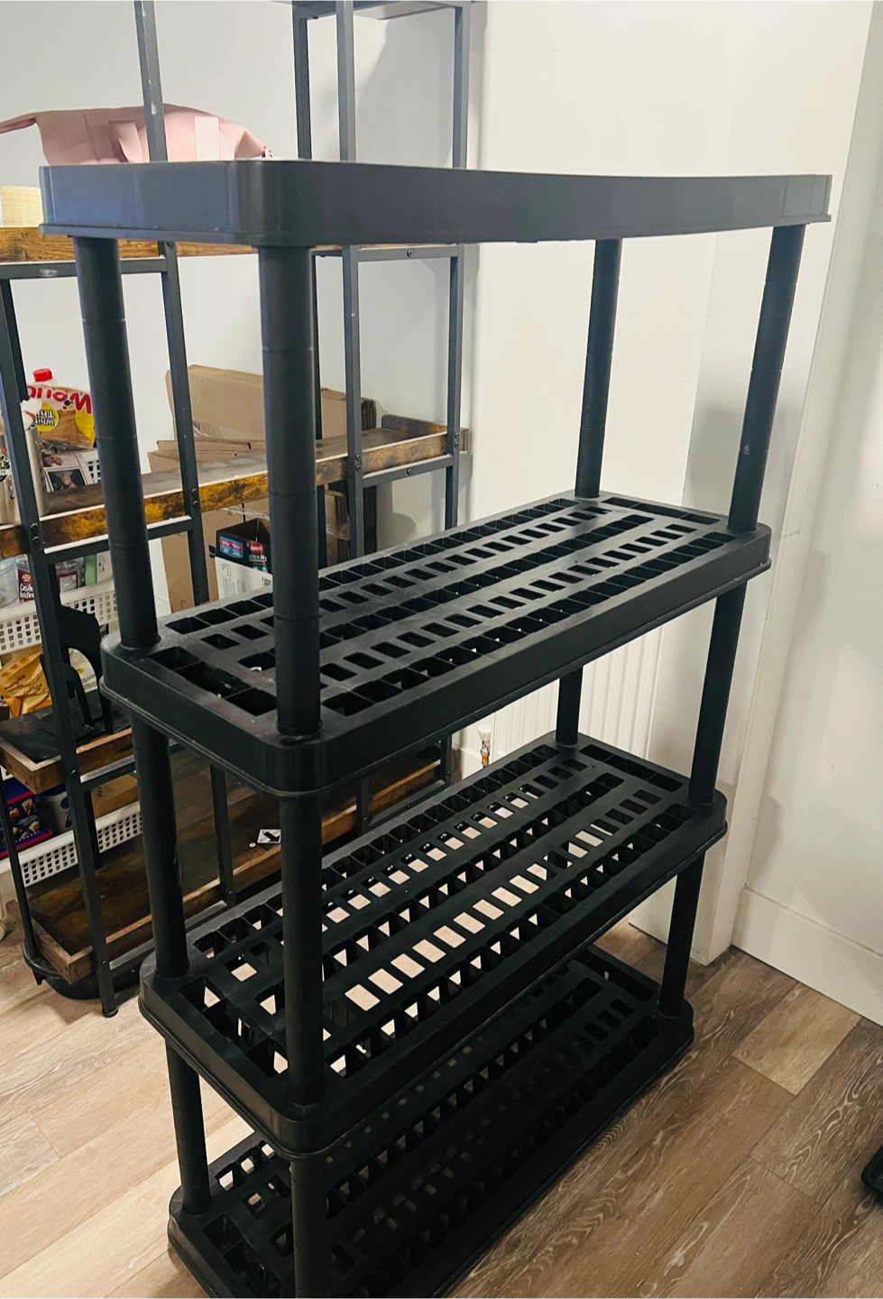 MOVING SALE!! Black Plastic 4-Tier Shelving Unit - photo 4