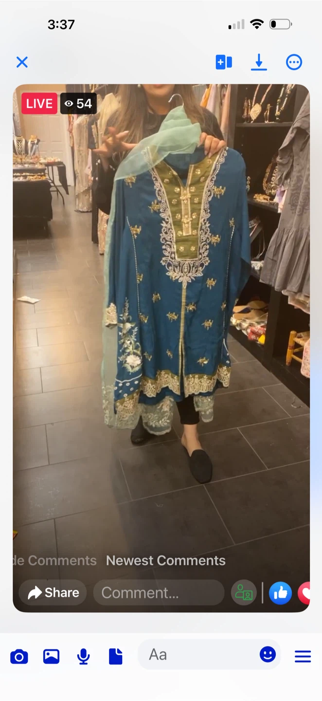 Teal Embroidered three piece suit with Mint Green Dupatta