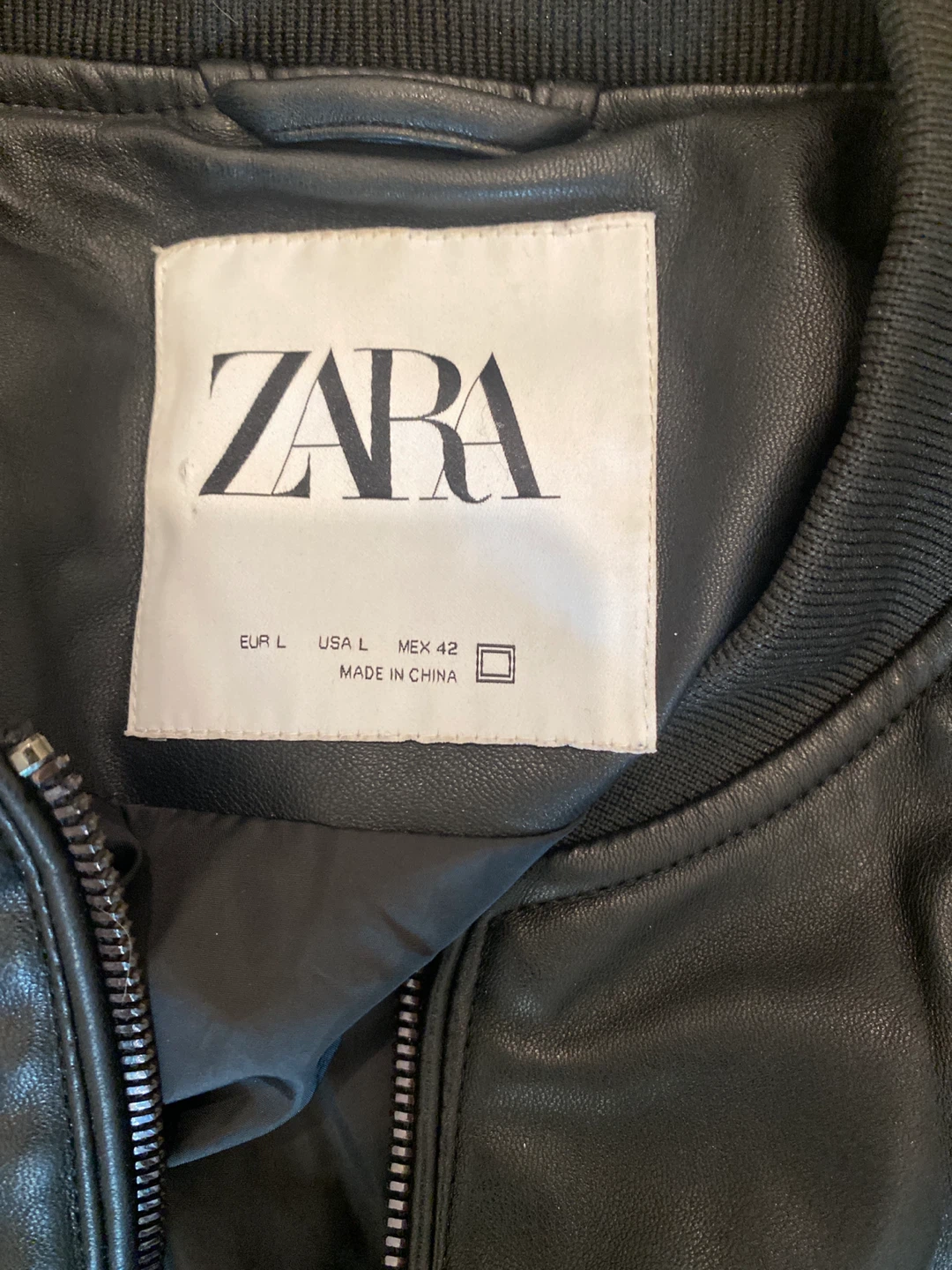 Zara Black Faux Leather Bomber Jacket - Large - photo 2