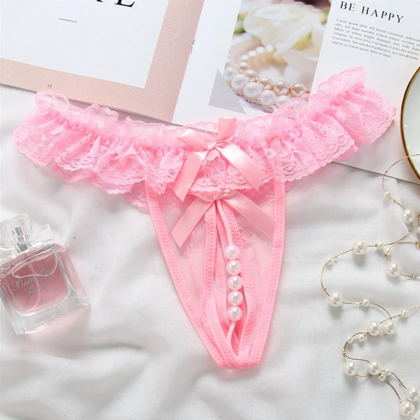 Women's Lace Thong with Pearls - photo 2