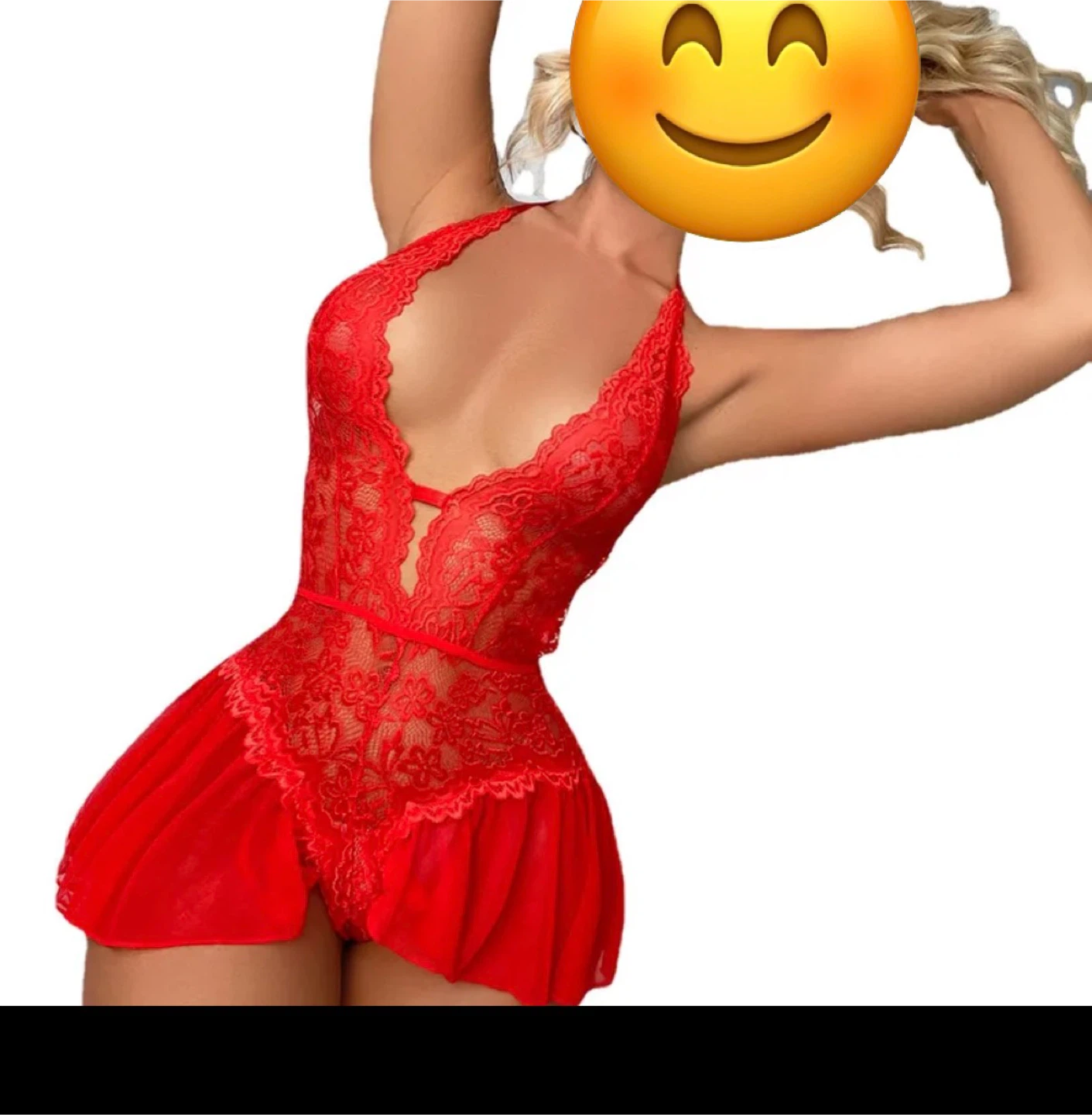 Red Lace Halter Babydoll Lingerie