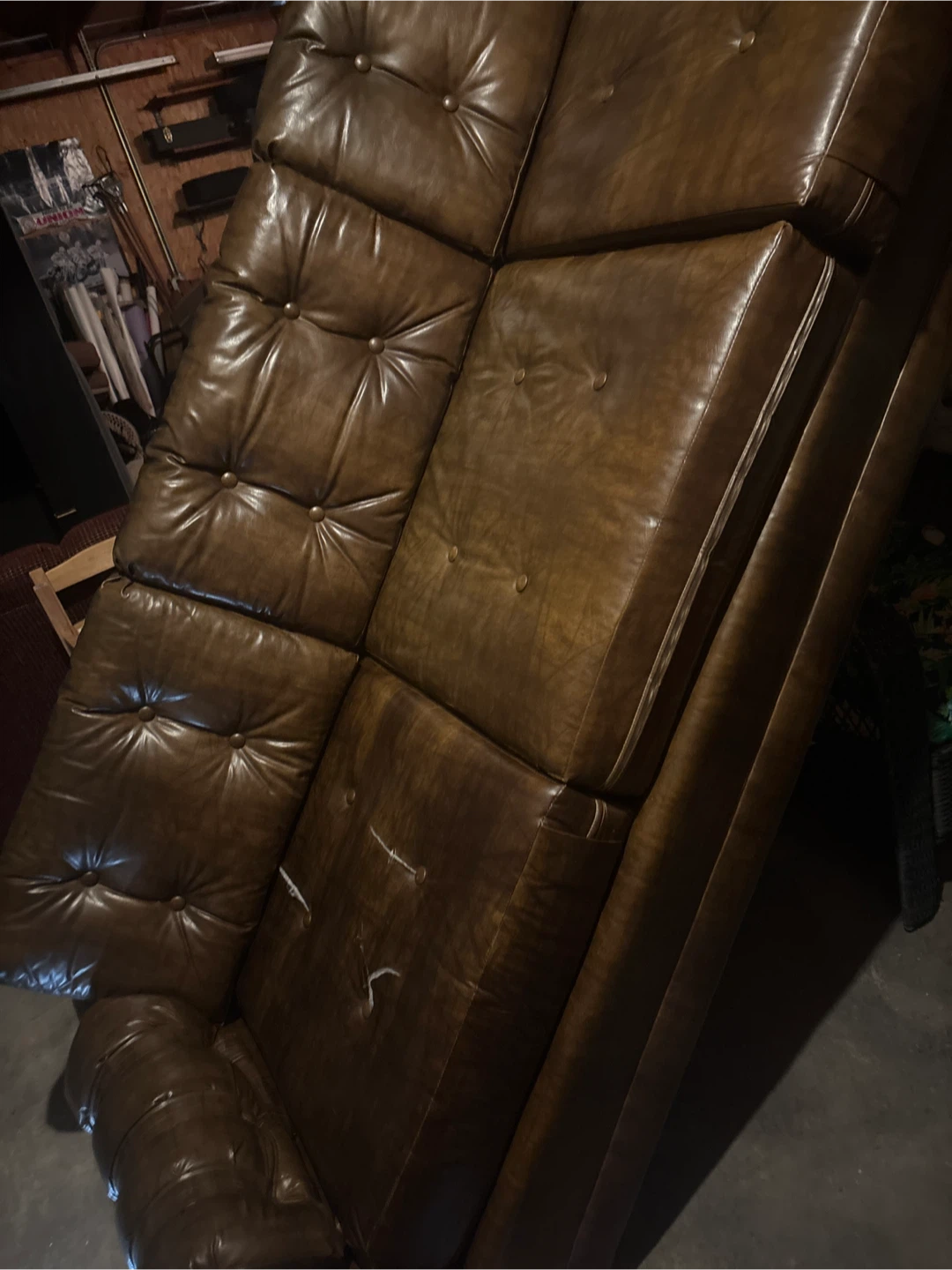 Brown Tufted Leather Sofa used $20 firm