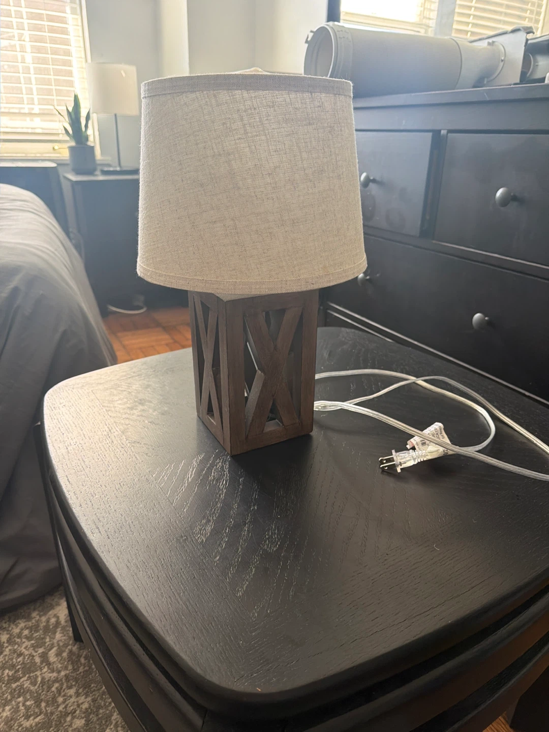 Wooden Table Lamp with Fabric Shade
