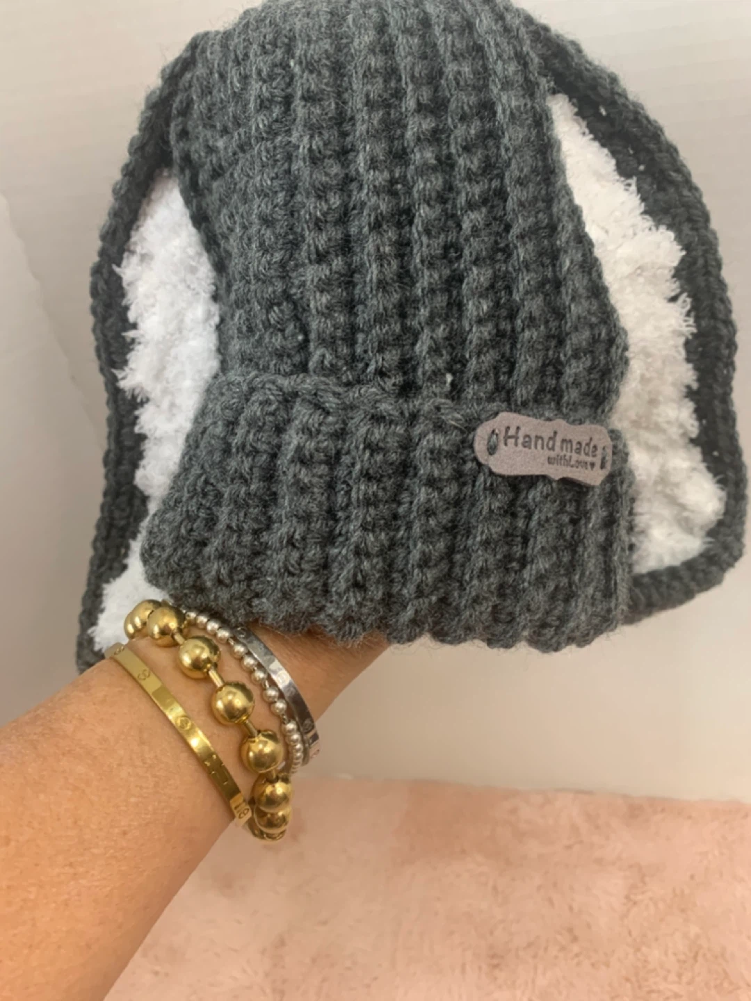 Handmade Crocheted floppy bunny hat set - photo 2