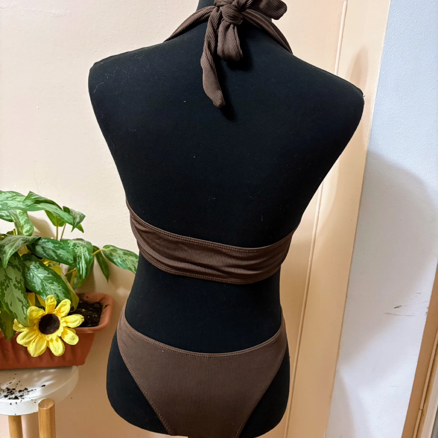 Brown Ribbed Bikini Swimsuit Size S - photo 4