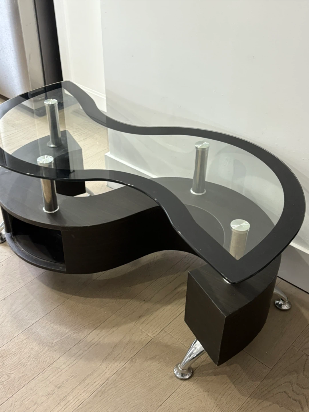 Curved Glass and Wood Coffee Table