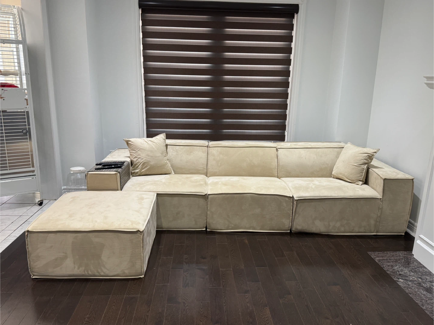 Cream Beige Sectional Sofa with Ottoman