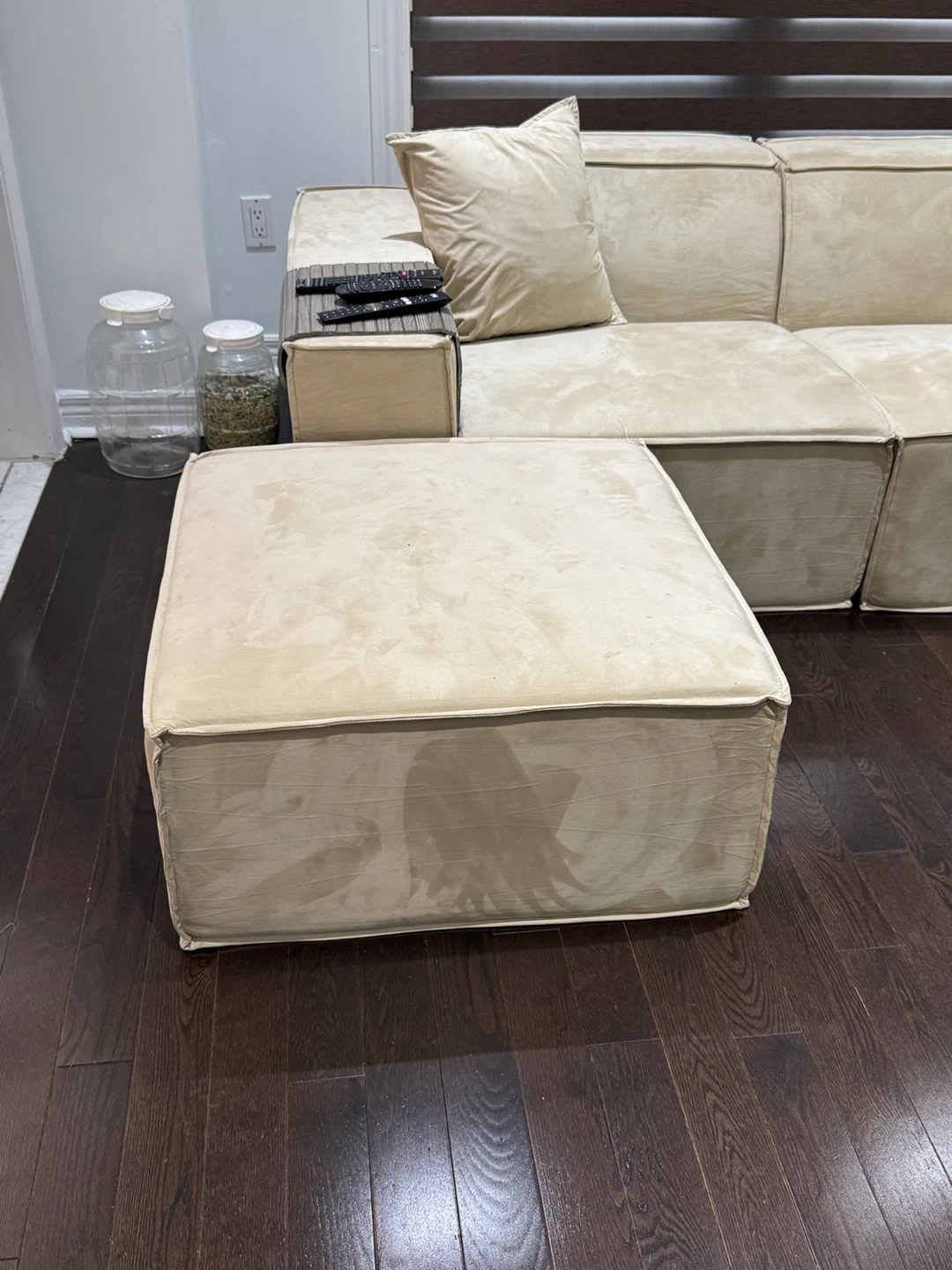 Cream Beige Sectional Sofa with Ottoman - photo 3