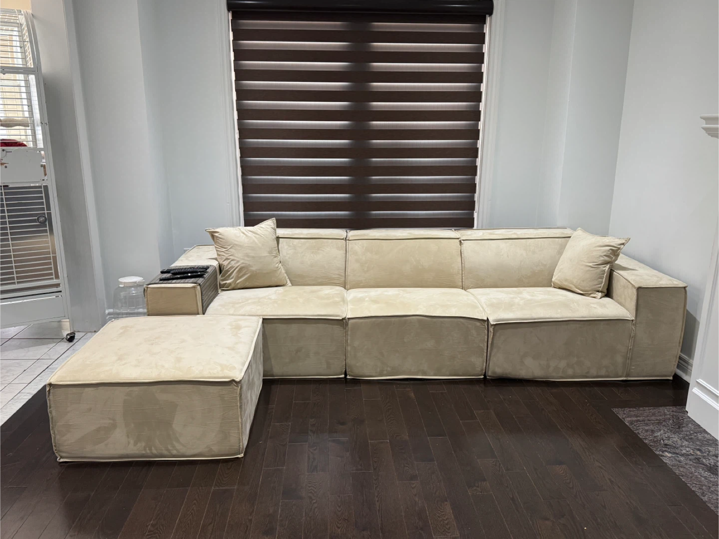 Cream Beige Sectional Sofa with Ottoman - photo 2